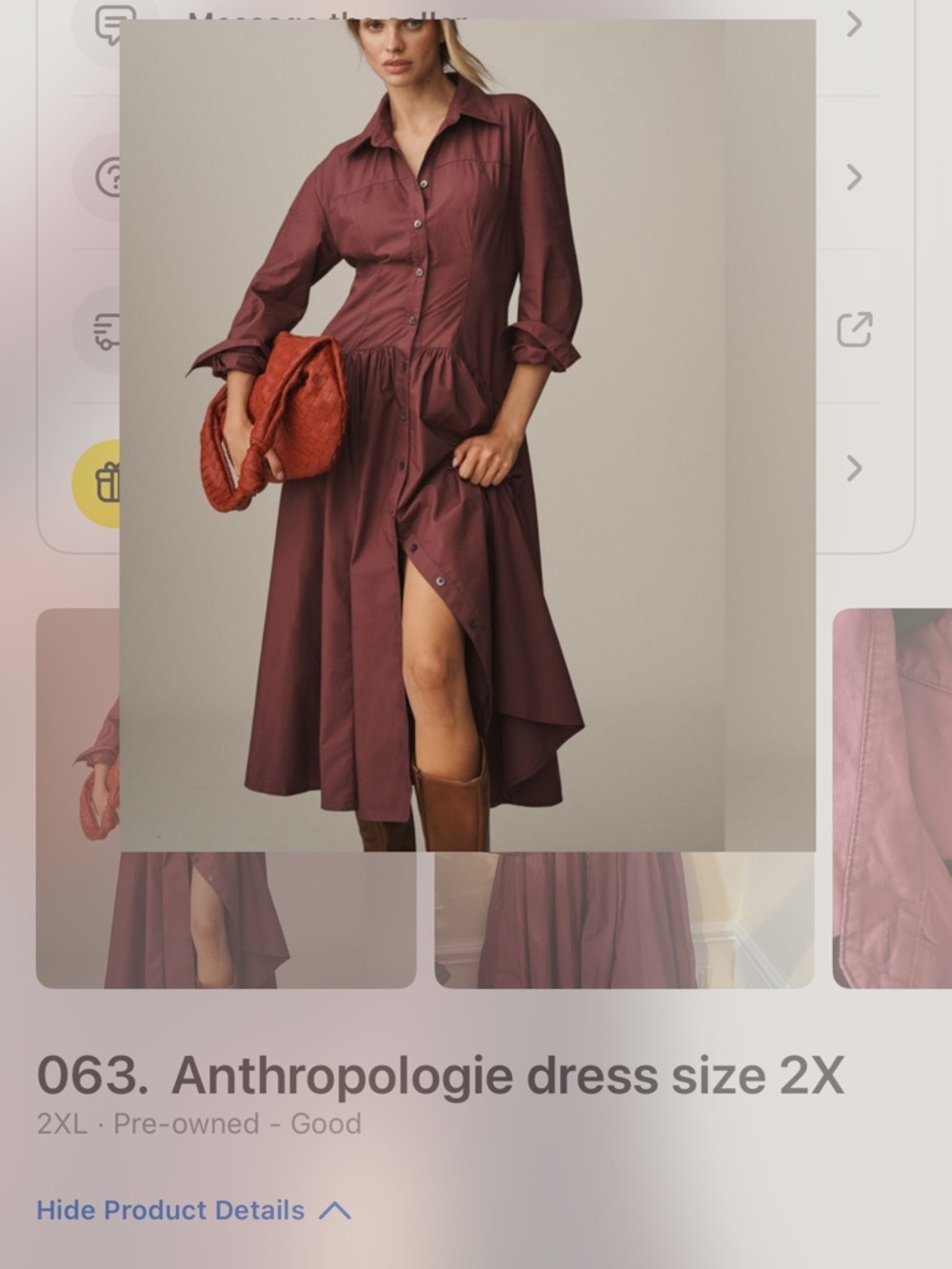 Anthropologie Wine-Red High-Low Button Front Dress